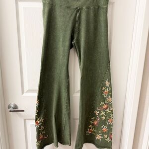 T Party brand Olive Green Floral Flare Pants